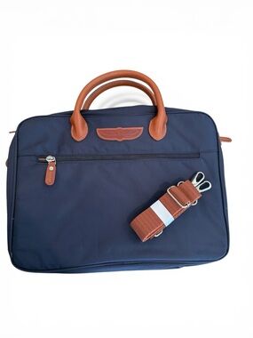 Pebble Beach Navy Laptop Brief with Tan Leather Accents